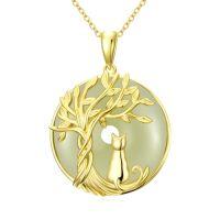 wholesale Jade Necklace For Women 14k Gold Plated Sterling Silver Tree Of Life Animal Pendant Good Fortune Jewelry Christmas Gifts For Women Mom Wife -style_name:Cat