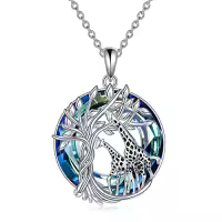 TOUPOP Sterling Silver Crystal Abalone Shell Animal Pendant Necklace-style_name:1-Crystal-Giraffe