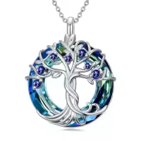 TOUPOP Sterling Silver Blue Crystal Tree Of Life Birthstone Necklace-color_name:09-September-Sapphire