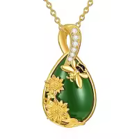TOUPOP Sterling Silver Jade Hummingbird Dragonfly Butterfly Bee Cat Cardinal Owl Fox Sloth Necklace-style_name:Bee-Gold