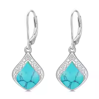 TOUPOP Sterling Silver Gemstone Filigree Teardrop Leverback Earrings-color_name:B-Turquoise