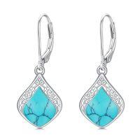 wholesale Filigree Teardrop Earrings 925 Sterling Silver Gemstone Leverback Earrings Jewelry Birthday Christmas Gifts For Women -color_name:B-Turquoise