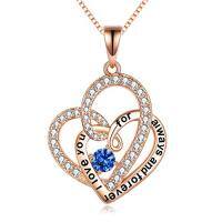 TOUPOP Sterling Silver Rose Gold Plated Birthstone Crystal Heart Necklace-style_name:02-Feb