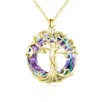 TOUPOP Sterling Silver Austrian Crystal Tree Of Life Necklace For Women-color_name:03-Gold-Purple Crystal