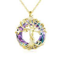 wholesale TOUPOP Tree Of Life Necklace For Women 925 Sterling Silver Family Tree Austrian Crystal Jewelry Birthday Christmas Gifts For Mom Wife Her -color_name:03-Gold-Purple Crystal