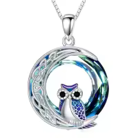 TOUPOP Sterling Silver Crystal Owl Raven Pendant Necklace-style_name:3-Owl Necklace