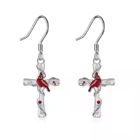 TOUPOP Sterling Silver Crystal Opal Cute Animal Dangle Earrings Gifts-color_name:Red Cardinal