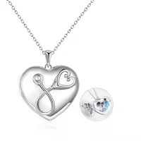 TOUPOP Sterling Silver Photo Locket Necklace For Nurse Doctor Gift-style_name:Stethoscope Locket Necklace