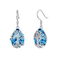 wholesale TOUPOP Tree Of Life Earrings 925 Sterling Silver Family Tree Dangle Drop Earrings Crystal Jewelry Birthday Christmas Gifts For Women Her -style_name:Teardrop-12-December-Topaz
