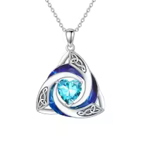 TOUPOP Sterling Silver Crystal Celtic Birthstone Trinity Knot Pendant Necklace-color_name:03-Mar. - Aquamarine