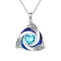 wholesale TOUPOP Celtic Birthstone Necklace For Women 925 Sterling Silver Trinity Knot Crystal Pendant Irish Jewelry Anniversary Birthday Gifts For Her Wife Girlfriend Mom Daughter -color_name:03-Mar. - Aquamarine