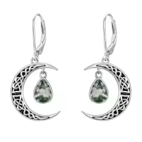 TOUPOP Sterling Silver Celtic Moon Earrings Vintage Crescent Witch Jewelry Gifts For Women-color_name:Moss Agate
