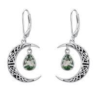 wholesale Celtic Moon Earrings 925 Sterling Silver Vintage Crescent Earrings Witch Jewelry Gifts For Women -color_name:Moss Agate