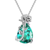 TOUPOP Sterling Silver Rose Crystal Birthstone Necklace, 18+2 Inch-color_name:12-Dec