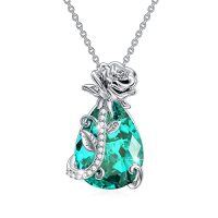 wholesale Birthstone Necklace 925 Sterling Silver Rose Birthstone Pendant Crystal Necklace Birthstone Jewelry, Gifts For Women Mom Wife Birthday Anniversary Christmas, 18+2 Inch -color_name:12-Dec