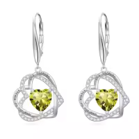 TOUPOP Sterling Silver Birthstone Double Heart Leverback Earrings-color_name:08-August-Peridot