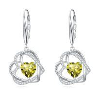 wholesale TOUPOP Heart Birthstone Earrings 925 Sterling Silver Double Heart Leverback Earrings Love You For Always And Forever Jewelry Anniversary Birthday Christmas Gifts For Women Wife Her -color_name:08-August-Peridot