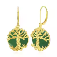 TOUPOP 14K Gold Plated Sterling Silver Round Natural Jade Earrings-style_name:B-Tree of Life-Jade Green