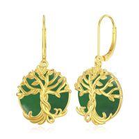 wholesale Natural Jade Earrings For Women 14k Gold Plated Sterling Silver Round Jade Jewelry Birthday Christmas Gifts For Women Mom Her -style_name:B-Tree of Life-Jade Green