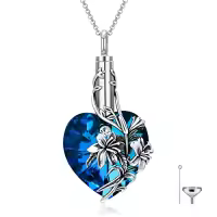 TOUPOP 925 Sterling Silver Crystal Lily Urn Necklace Heart Cremation Jewelry-style_name:Lily-1