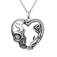 TOUPOP 925 Sterling Silver Heart Skeleton Pendant Necklace-style_name:Rose