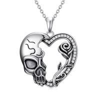 wholesale Skull Necklace For Women 925 Sterling Silver Heart Skeleton Necklace Rose/hand/bat/rib Cage Pendant Goth Gothic Jewelry Halloween Christmas Gifts For Women -style_name:Rose