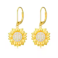 TOUPOP 925 Sterling Silver Lotus Cherry Blossoms Sunflower Snowflake Daisy Rose Earrings Floral Jewelry-style_name:2-Sunflower