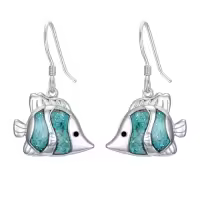 TOUPOP Sterling Silver Turquoise Ocean Animal Dangle Drop Earrings-style_name:Fish