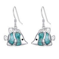 wholesale Ocean Earrings 925 Sterling Silver Turquoise Sea Animal Dangle Drop Earrings Beach Themed Jewelry Gifts For Women -style_name:Fish