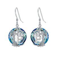 wholesale TOUPOP Tree Of Life Initial Earrings 925 Sterling Silver A-z Letter Drop Dangle Earrings Blue Circle Crystal Jewelry Birthday Christmas Gifts For Women Her Girlfriend Mom -style_name:P Initial