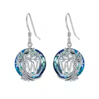 TOUPOP Sterling Silver Blue Crystal Tree Of Life Letter Drop Dangle Earrings-style_name:W Initial