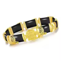 TOUPOP 18K Gold Plated Sterling Silver Jade Bangle Bracelet-size_name:7.5,style_name:A4-Black Onyx-Gold