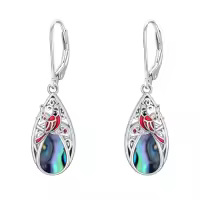TOUPOP Sterling Silver Abalone Shell Teardrop Leverback Dangle Earrings-style_name:Cardinal