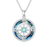 TOUPOP Sterling Silver Crystal Birthstone Compass I'd Be Lost Without You Pendant Necklace-color_name:A-Blue Circle Crystal-12-Dec-Blue Topaz