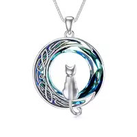 TOUPOP Sterling Silver Blue Crystal Cats On The Moon Pendant Necklace-color_name:1 Cat(Silver)-Blue Crystal-01-A