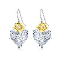 wholesale TOUPOP Birth Flower Earrings 925 Sterling Silver 12 Month Floral Earrings Birthstone Crystal Jewelry Birthday Christmas Gifts For Women -color_name:04-April-Daisy-Heart Crystal
