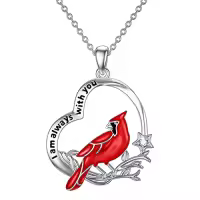 TOUPOP Sterling Silver Red Cardinal Pendant Necklace Memorial Jewelry-style_name:2-Heart Cardinal