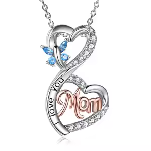 I Love You Mom Necklace with Butterfly