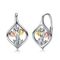 wholesale TOUPOP Leverback Earring For Women Sterling Silver Dangle Drop Hoop Earrings For Women Birthday Anniversary Christmas Gifts -style_name:5-Tulip
