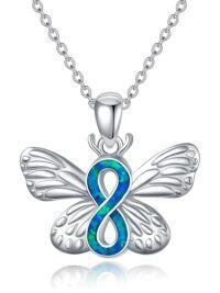 wholesale TOUPOP Butterfly Necklace Sterling Silver Created Opal Butterfly Jewelry Butterfly Gifts For Women Girlfriend Birthday -style_name:2-Infinity Opal Butterfly