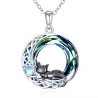 TOUPOP Sterling Silver Blue Crystal Celtic Mountain Moon Pendant Necklace-style_name:Cat Celtic Moon