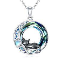 wholesale TOUPOP Cat Necklace Gifts For Women Sterling Silver Celtic Mounatin Moon Pendant With Blue Crystal Birthday Christmas Jewelry Gifts For Women -style_name:Cat Celtic Moon