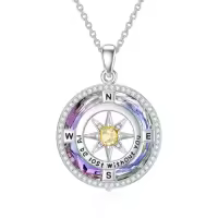 TOUPOP Sterling Silver Crystal Birthstone Compass I'd Be Lost Without You Pendant Necklace-color_name:B-Purple Circle Crystal-11-Nov-Citrine
