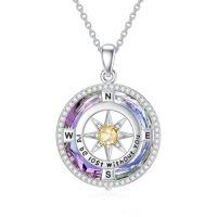 wholesale TOUPOP Birthstone Necklace Sterling Silver I'd Be Lost Without You Compass Pendant Necklaces With Crystal Women Birthday Anniversary Christmas Jewelry Gifts For Her Wife Grilfriend Mom Daughter -color_name:B-Purple Circle Crystal-11-Nov-Citrine