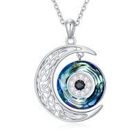 wholesale TOUPOP Sterling Silver Evil Eye Necklace Protection Crystal Pendant For Women Good Luck Vintage Evil Eye Pendant Jewelry Birthday Gifts For Women Friend Female -style_name:Moon-blue Crystal