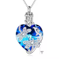 TOUPOP Sterling Silver Crystal Memorial Keepsake Hummingbird/Dragonfly/Butterfly/Cardinal Cremation Jewelry-style_name:Dragonfly