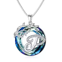 TOUPOP Sterling Silver Blue Crystal Tree Of Life Initial Letter Pendant Necklace-style_name:Alphabet P