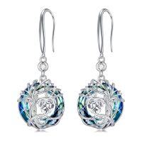 wholesale TOUPOP Tree Of Life Birthstone Earrings For Women 925 Sterling Silver Family Tree Dangle Earrings Austrian Crystal Jewelry Birthday Christmas Gifts For Her Girlfriend Wife Mom -color_name:04-Apri-Synthetic Diamond