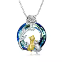 TOUPOP Sterling Silver Crysal Cat Necklace Pendant Gift-style_name:cats with rose