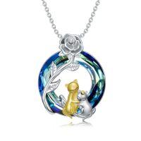 wholesale TOUPOP Cat Gifts For Women S925 Sterling Silver 1-3 Cats Necklace Crysal Pendant, Christmas Gifts For Women Mom Grandma Wife -style_name:cats with rose